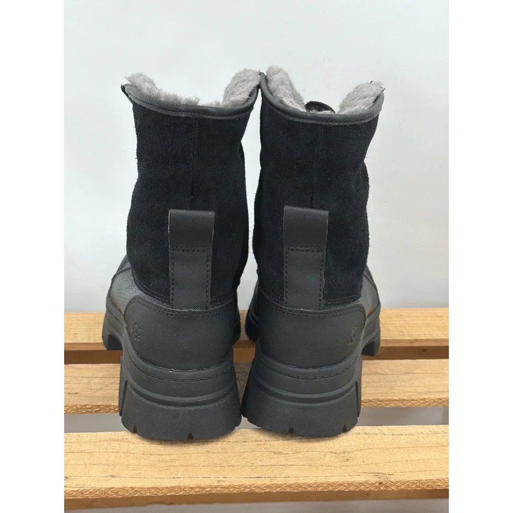 UGG Ashton Lace Heritage Black Leather Suede Winter Boots 1130524‎ Womens 10